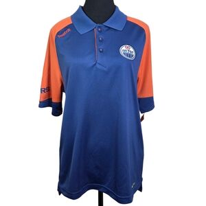 Reebok Edmonton Oilers Blue and Orange Polo Shirt Size Small